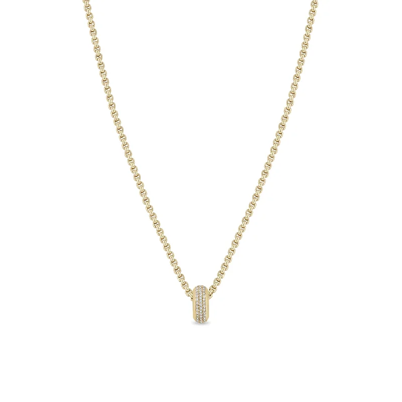 14k Pavé Diamond Wide Half Round Slide Bead Box Chain Necklace