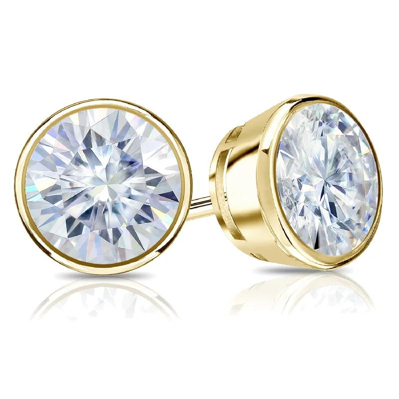 Auriya 14k Gold 3ctw Bezel-set Round Moissanite Stud Earrings - 7.4 mm