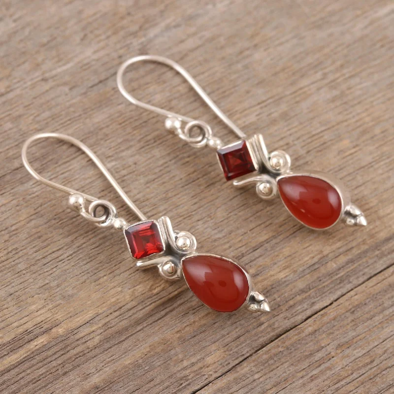 Novica Handmade Dancing Red Gems Garnet And Carnelian Dangle Earrings