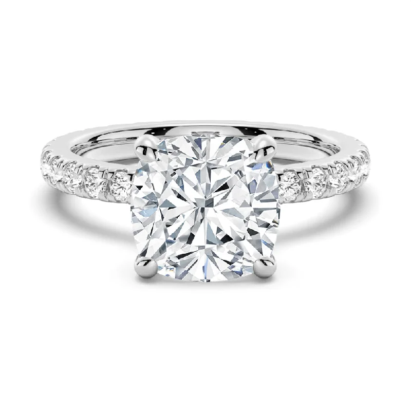 Cushion Cut Engagement Ring With Eternity Pave Band