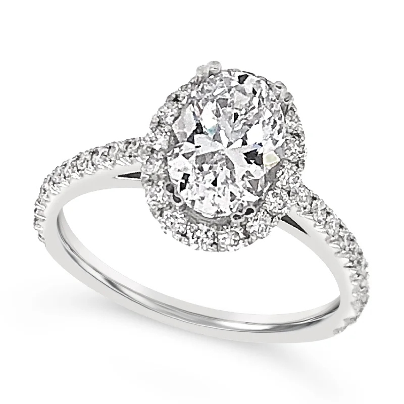 Oval Diamond Halo and Diamond Row Engagement Mounting