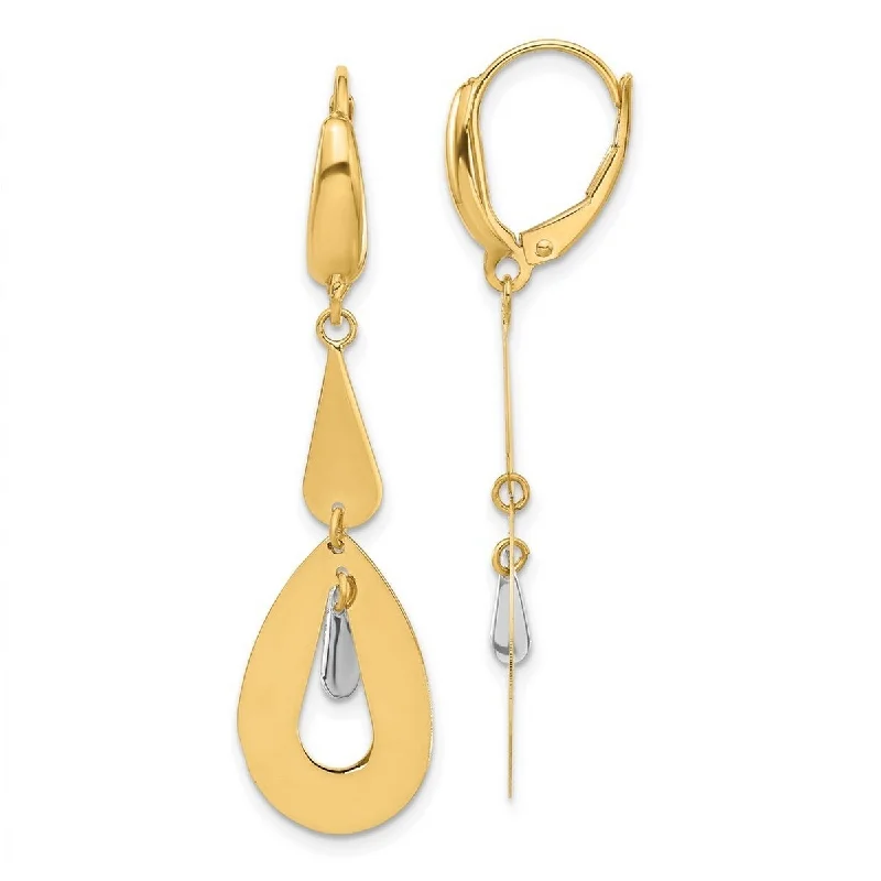 Curata 14k Two Tone Gold Polished Teardrop Guardian Angel Leverback Earrings - 46.27x12.96mm