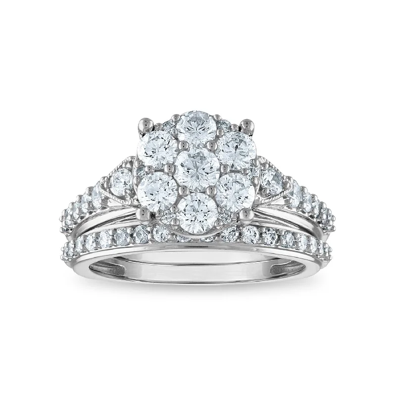 LoveSong EcoLove 1-1/2 CTW Lab Grown Diamond Cluster Bridal Set in 10KT White Gold