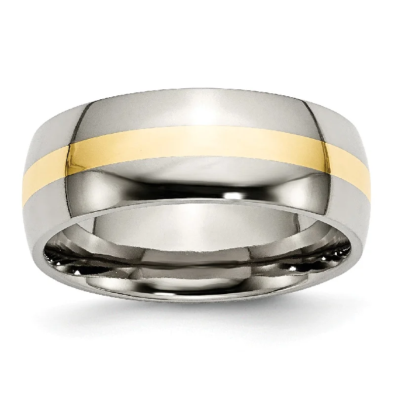 Titanium 14k Yellow Inlay 8mm Polished Band