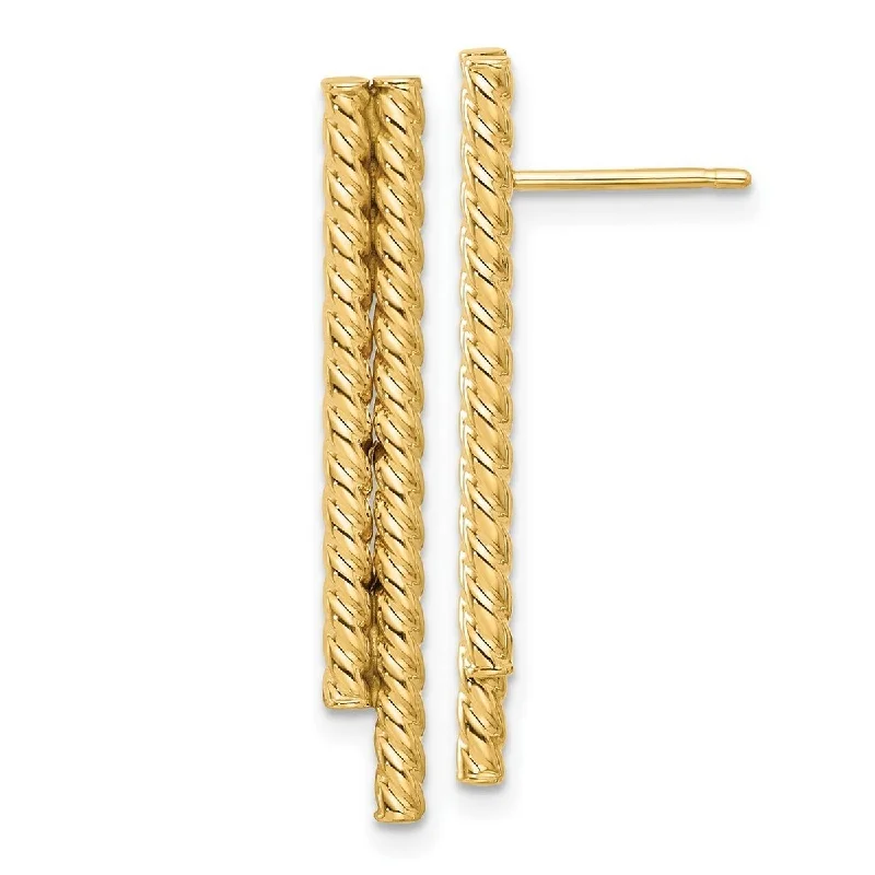 Curata 14k Yellow Gold Polished Twisted Bar Post Earrings - 30.88x4.23mm