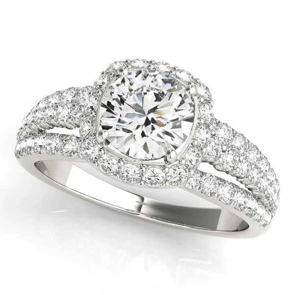 Cushion Cut Diamond Halo and Triple Row Engagement Mounting