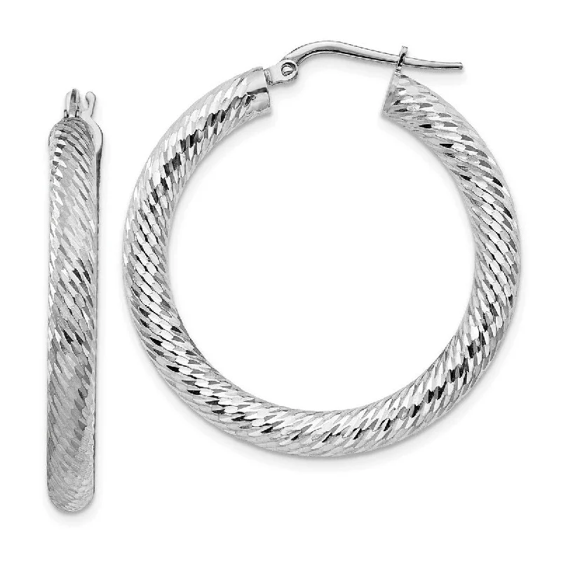 Curata 14k White Gold Sparkle Cut Round Hoop Earrings - 35x34mm