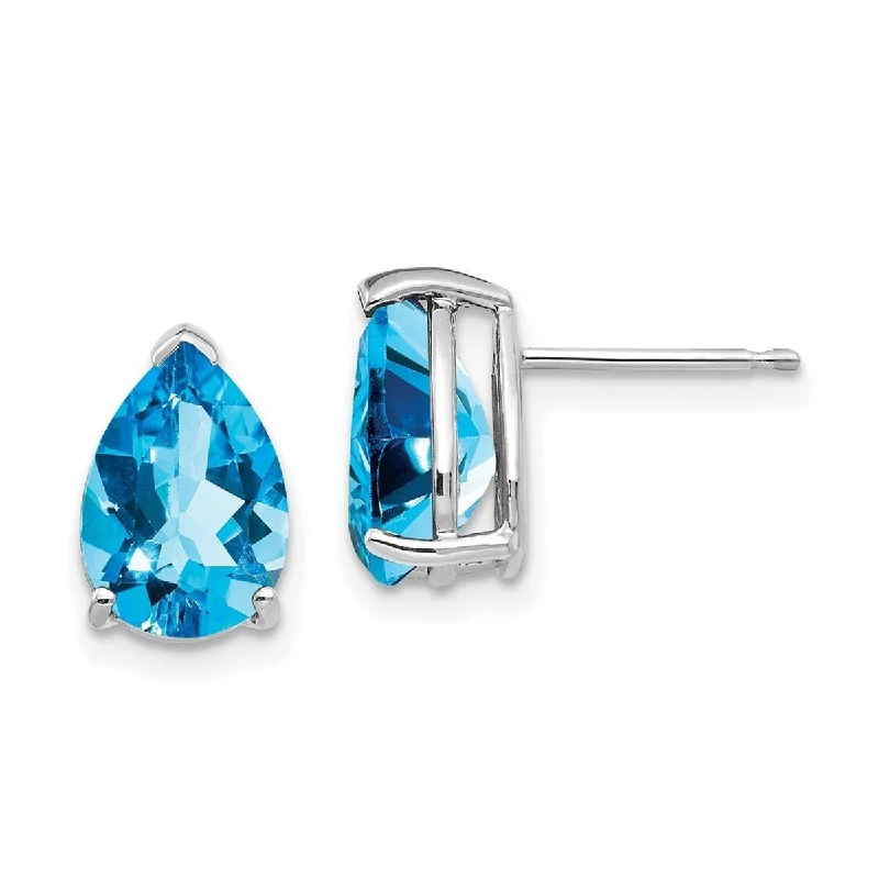 Curata 14k White Gold 10x7mm Pear Blue Topaz Earrings