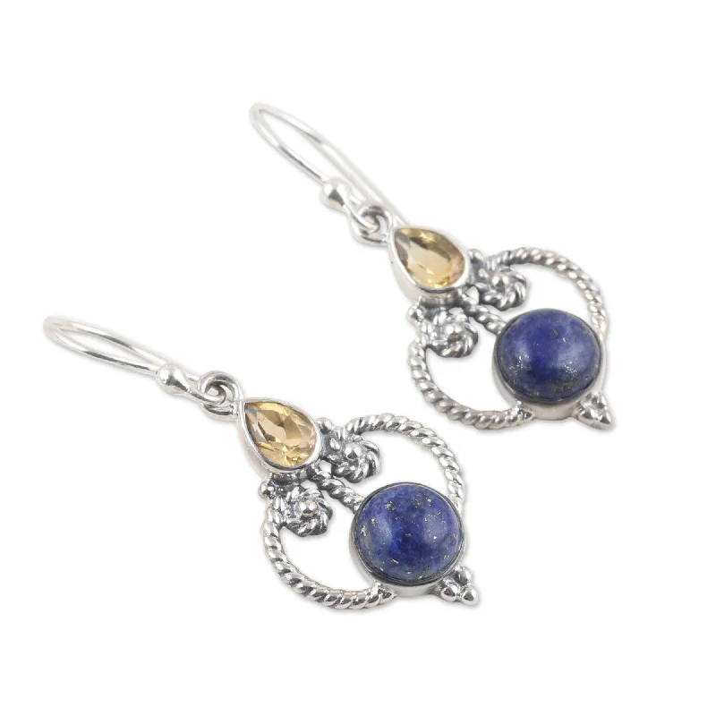 Novica Handmade Royal Mansion Lapis Lazuli And Citrine Dangle Earrings