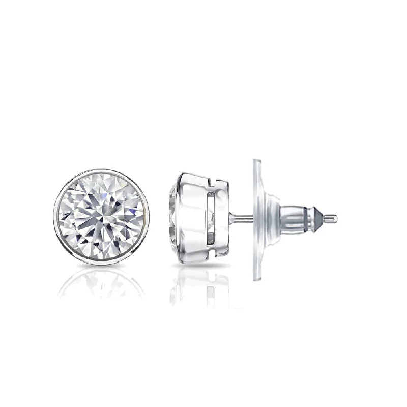 Auriya 14k Gold Certified 3.00 ct. TDW Secure-Lock Bezel Set Round Diamond Stud Earrings