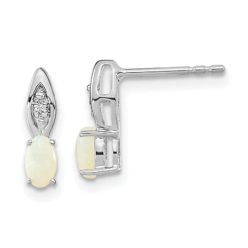 Curata 14k White Gold Genuine Opal Diamond Earrings (3x12mm)