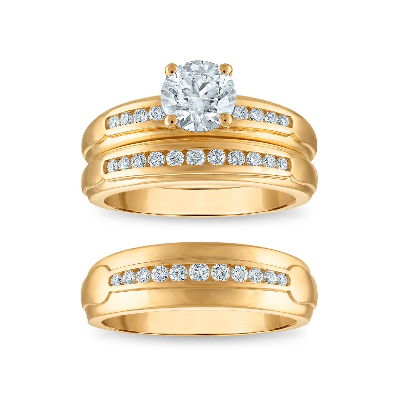 EcoLove 1-1/2 CTW Lab Grown Diamond Wedding Trio Set in 10KT Yellow Gold