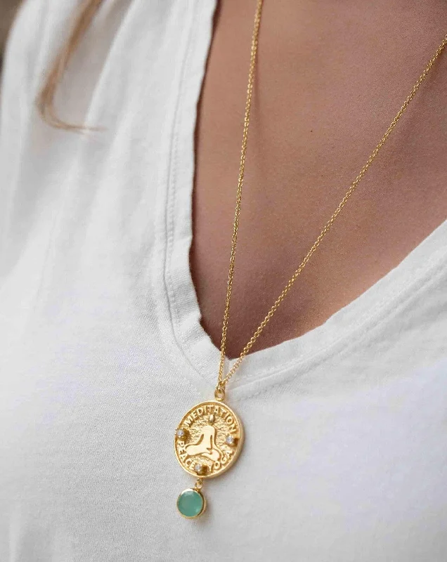 Labradorite, Moonstone or Aqua Chalcedony ~ Meditation Peace Yoga Necklace ~ Gold plated 18k ~ Cubic zirconia ~ MN119