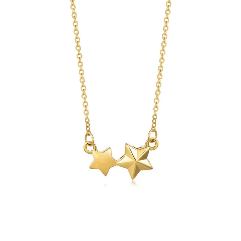 FANCIME "Starry Gold" Two Stars Dainty 14K Yellow Gold Necklace