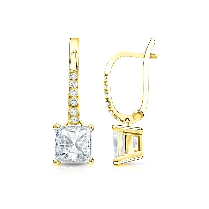 14k Gold 1 1/2ct TDW Princess Cut Diamond Dangle Earrings by Auriya (H-I, SI1-SI2)