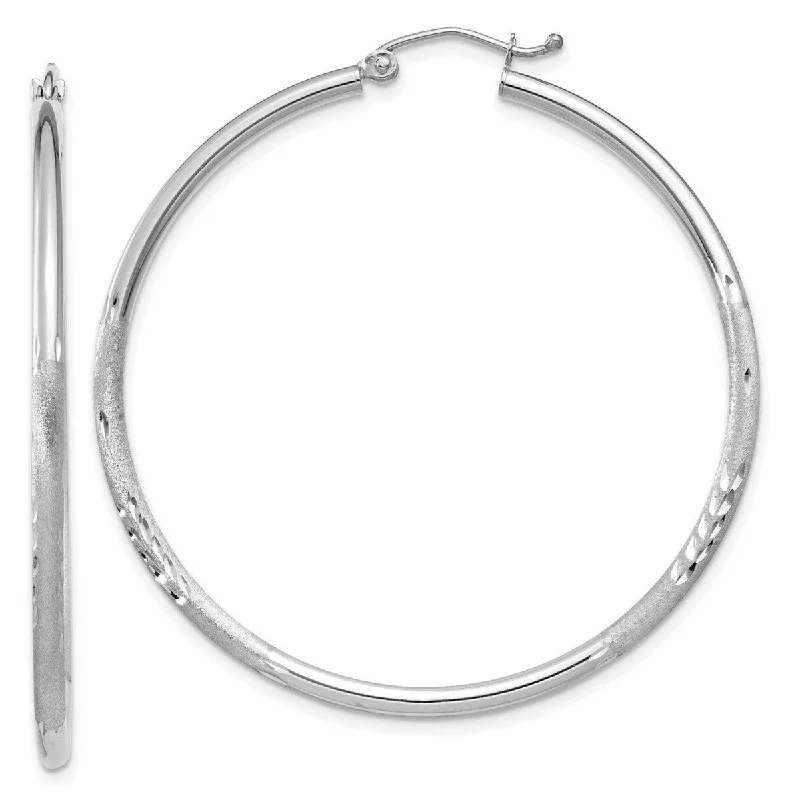 Curata 10k White Gold Satin and Sparkle Cut Round Hoop Earrings - 45mm