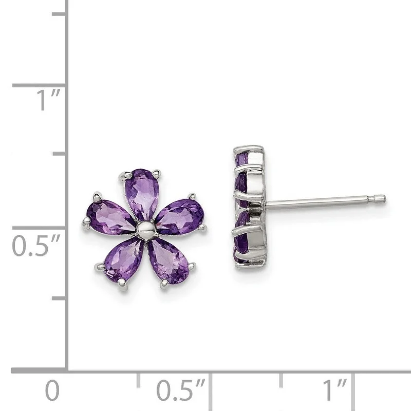 Curata 925 Sterling Silver Polished 11mm Amethyst Floral Earrings