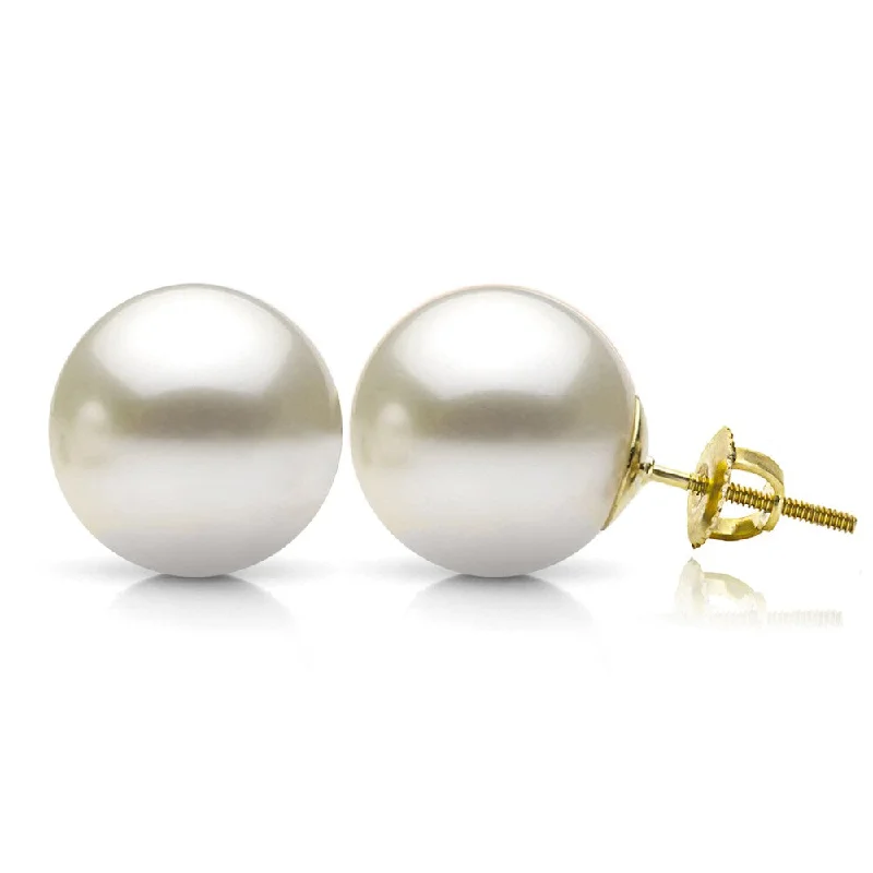 DaVonna 14k Yellow Gold Screw-back Round White Freshwater AAA Pearl Screw-back Stud Earrings