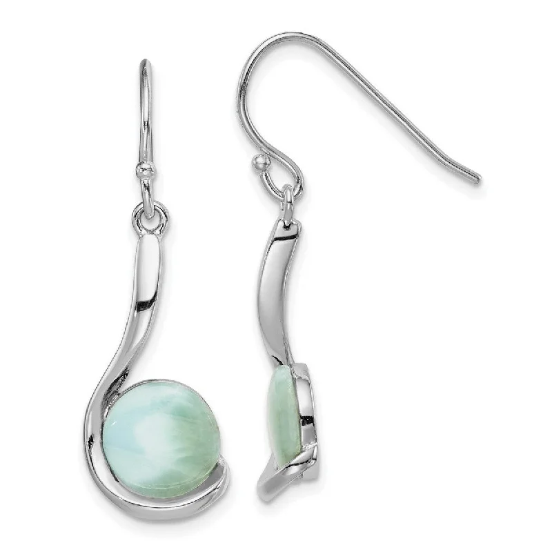 Curata 925 Sterling Silver Rhodium Plated Larimar Swirl Long Drop Dangle Earrings 34.47x10.73mm