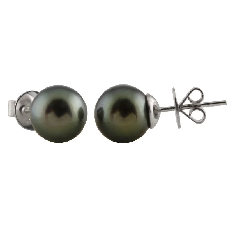 14k White Gold Tahitian Pearl Stud Earrings (9-10mm)