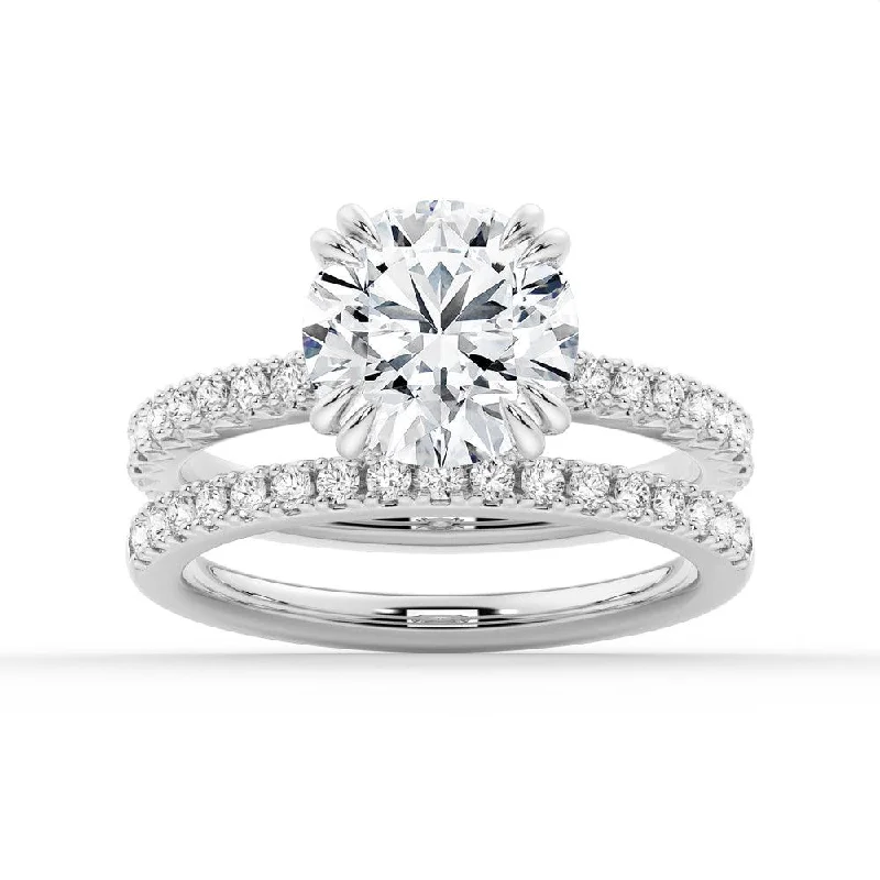 Round Cut Moissanite Ring Set with Matching Wedding Band