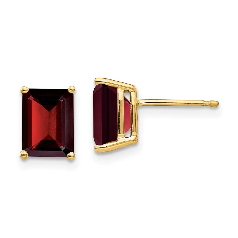 Curata 14k Yellow Gold Post 8x6mm Emerald Cut Garnet Earrings