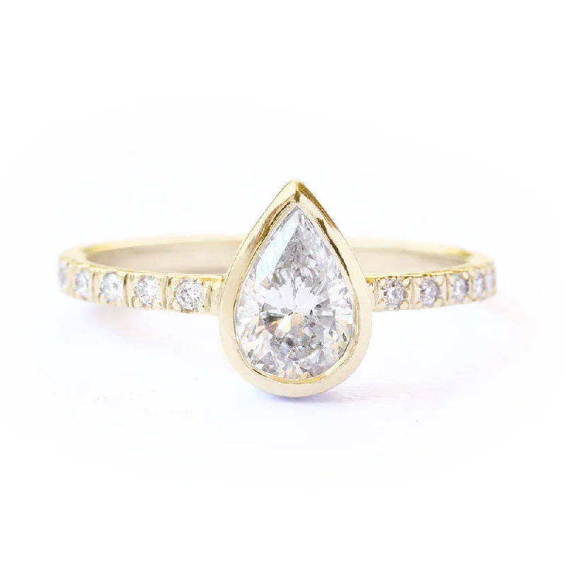 Bezel Set Pear Diamond Minimal Engagement Ring ♥