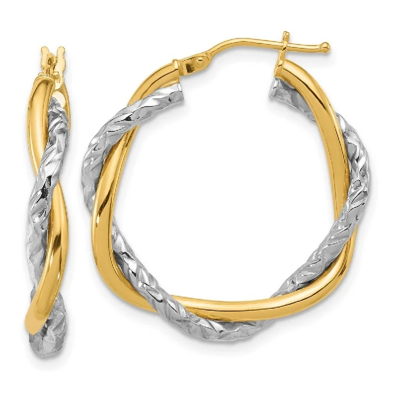 Curata 14k Two Tone Gold Polished and Textured Twisted Hoop Earrings - 28.7x27.8mm