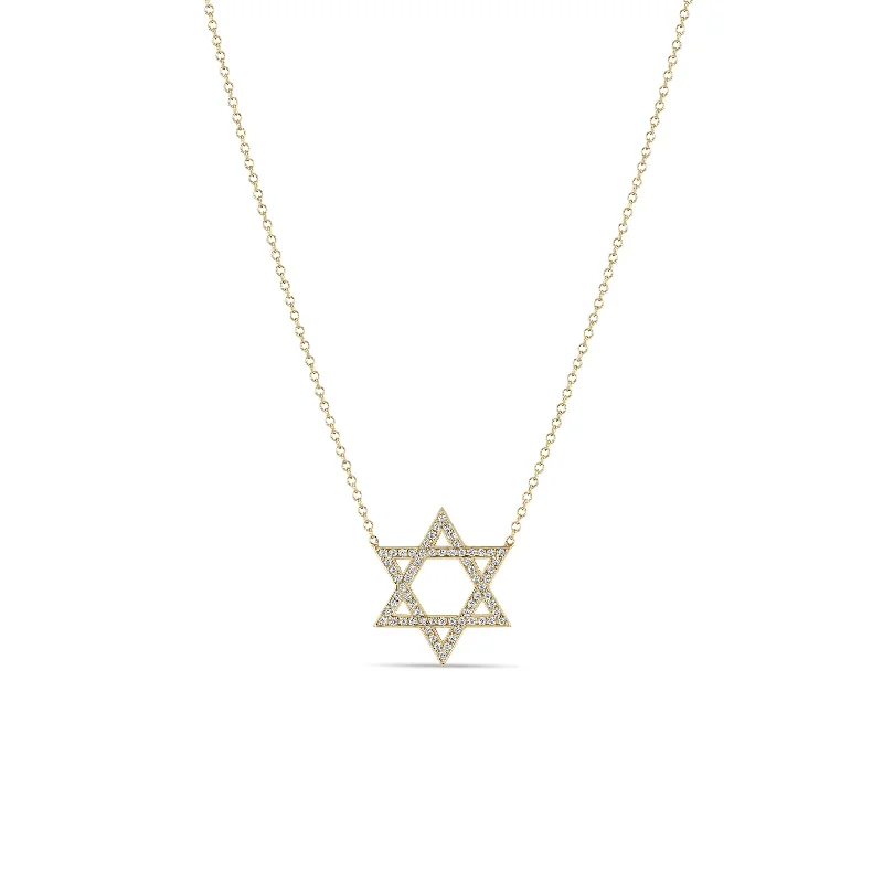 14k Medium Pavé Diamond Star of David Necklace