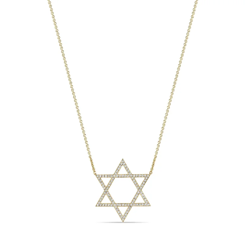 14k Large Pavé Diamond Star of David Necklace