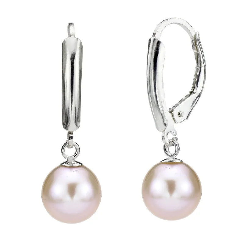 DaVonna Silver 6-7mm Pink Round Freshwater Pearl Leverback Earrings