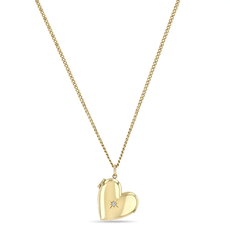 14k Star Set Diamond Heart Locket Necklace