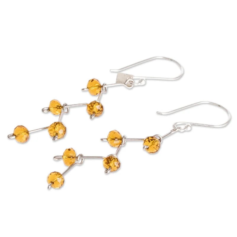 Novica Handmade Amber Sparkle Crystal Dangle Earrings