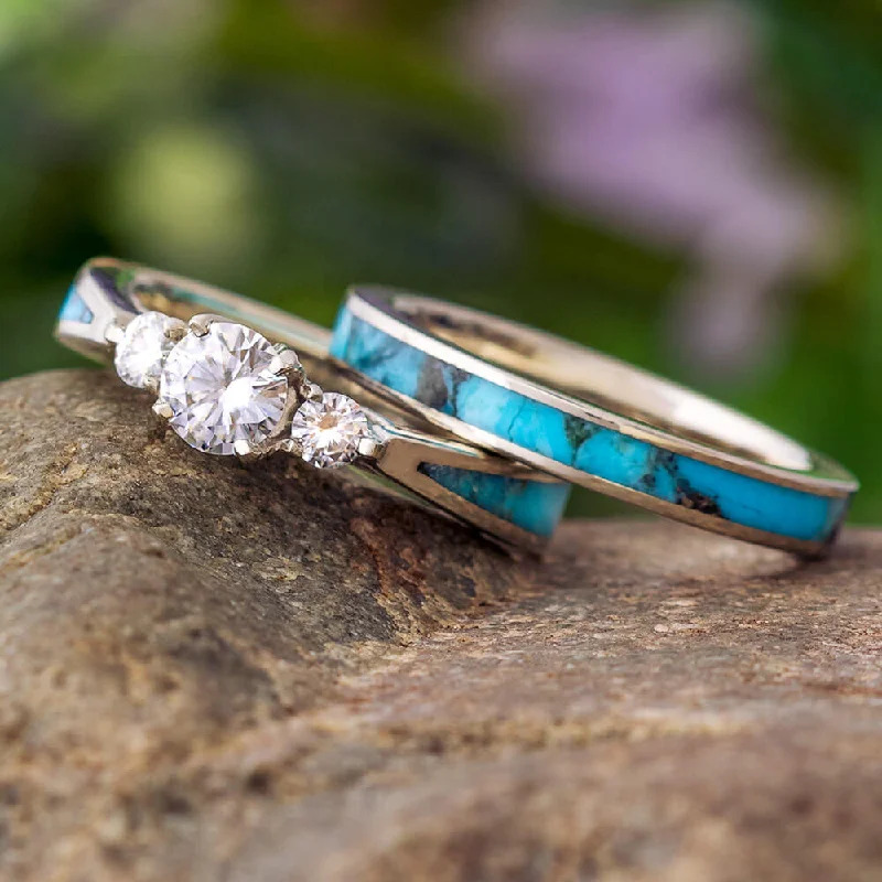 Turquoise Engagement Ring With Matching Band