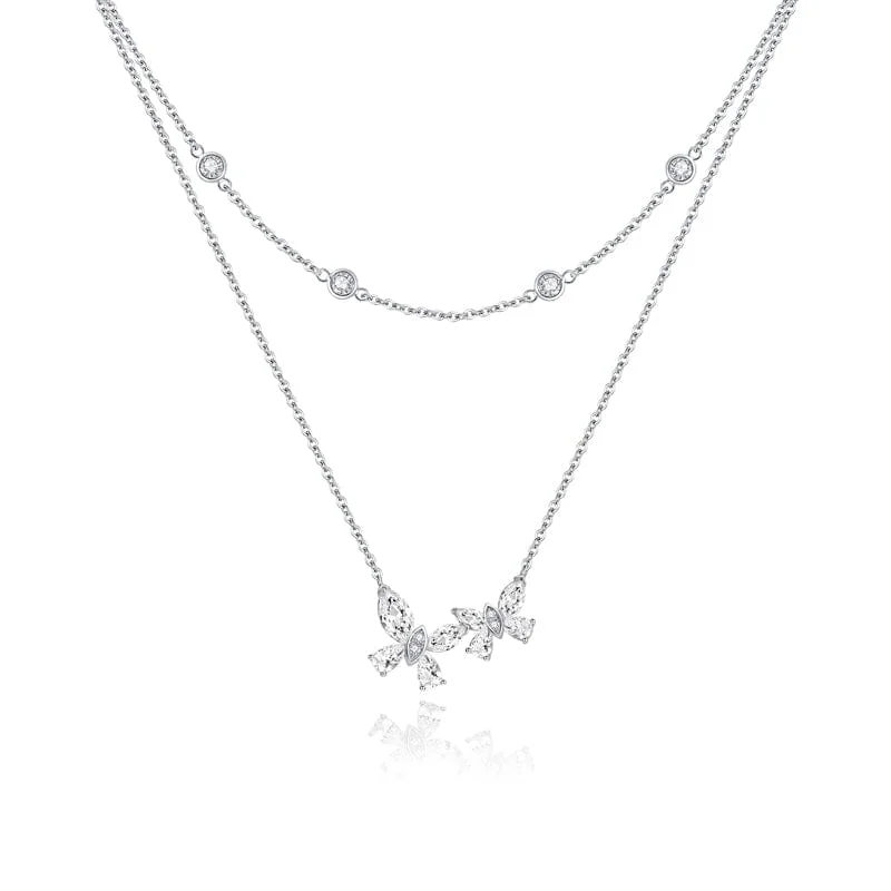 FANCIME "Crystal Hope" Butterfly Double Sterling Silver Necklace