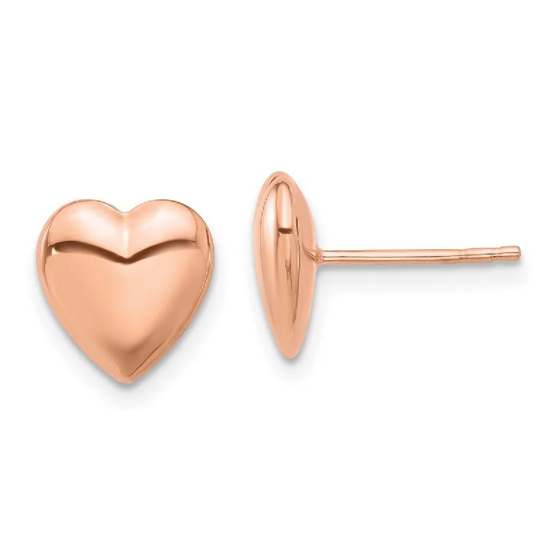 Curata 14k Rose Gold Polished Puffed Love Heart Post Earrings - 9.9x9.5mm