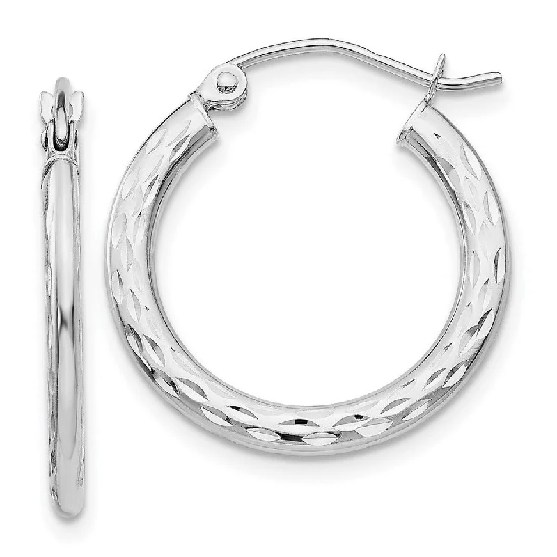 Curata 14k White Gold Hinged Post Sparkle Cut Hollow Hoop Earrings - 21x21mm