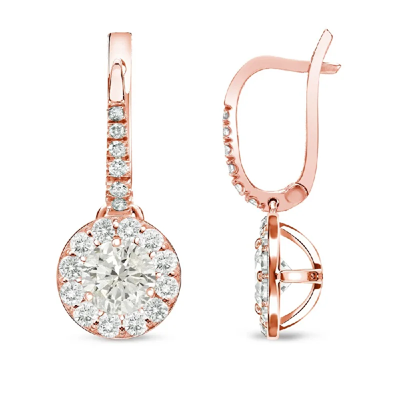 Auriya 3/4ctw Round Halo Diamond Dangle Earrings 14k Rose Gold (I-J, I1-I2)