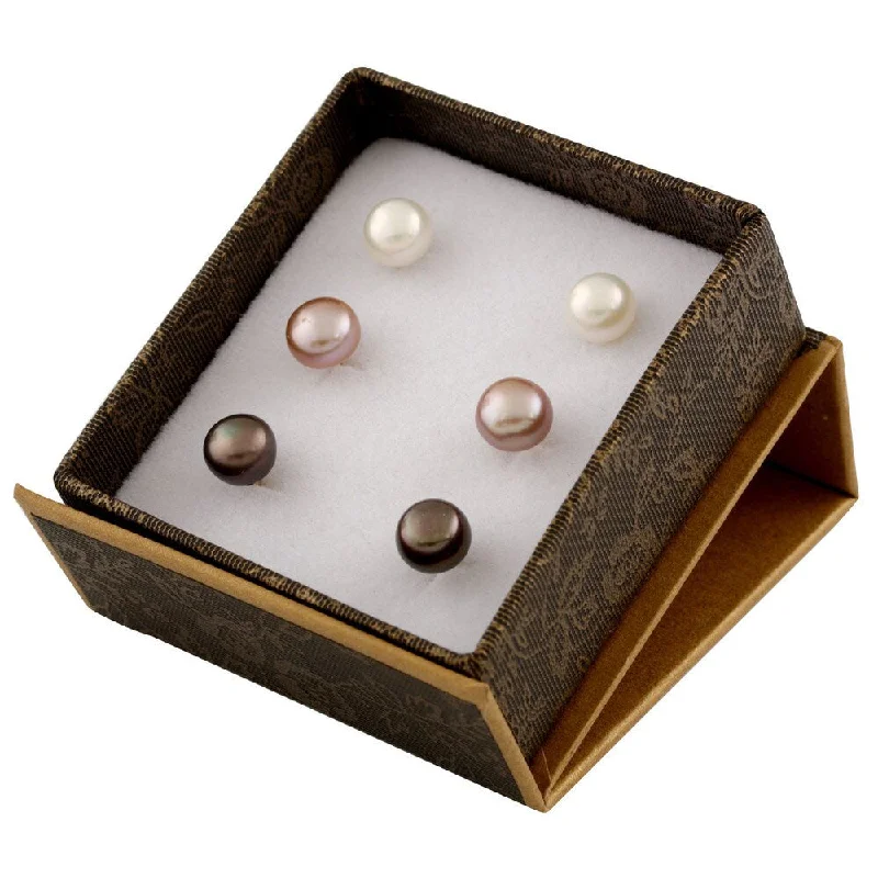 14k Yellow Gold White and Pink Freshwater Pearl Stud Earrings (7-8mm)