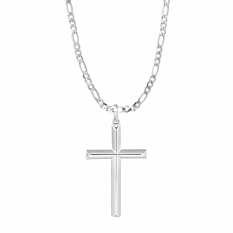 FANCIME Mens Gold Plated Beveled Cross Sterling Silver Necklace