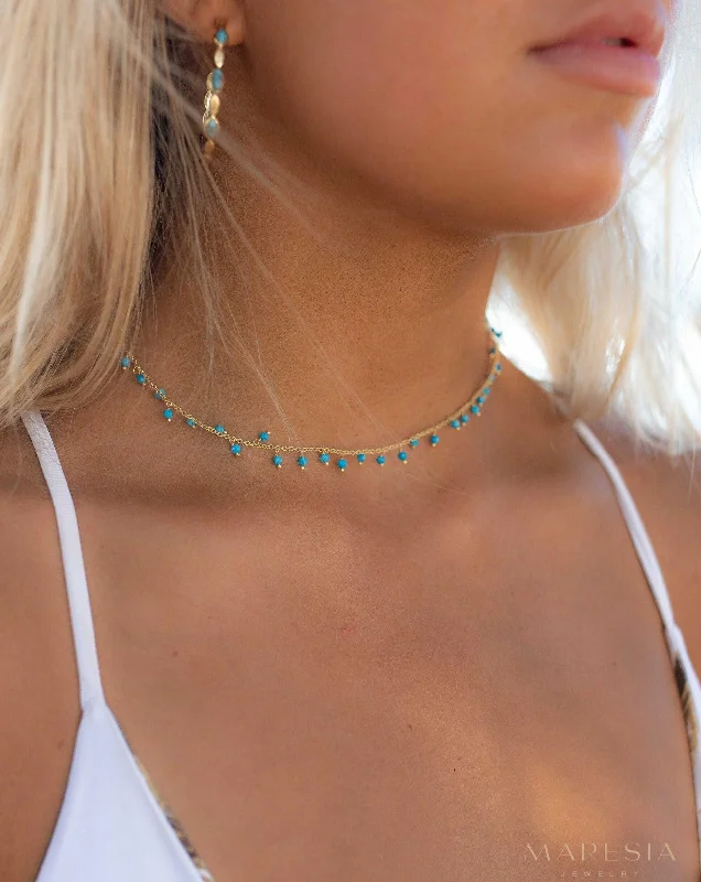 Moonstone, Labradorite, Aqua Chalcedony, Tourmaline or Turquoise Choker Necklace ~ Gold Plated 18k ~ MN132