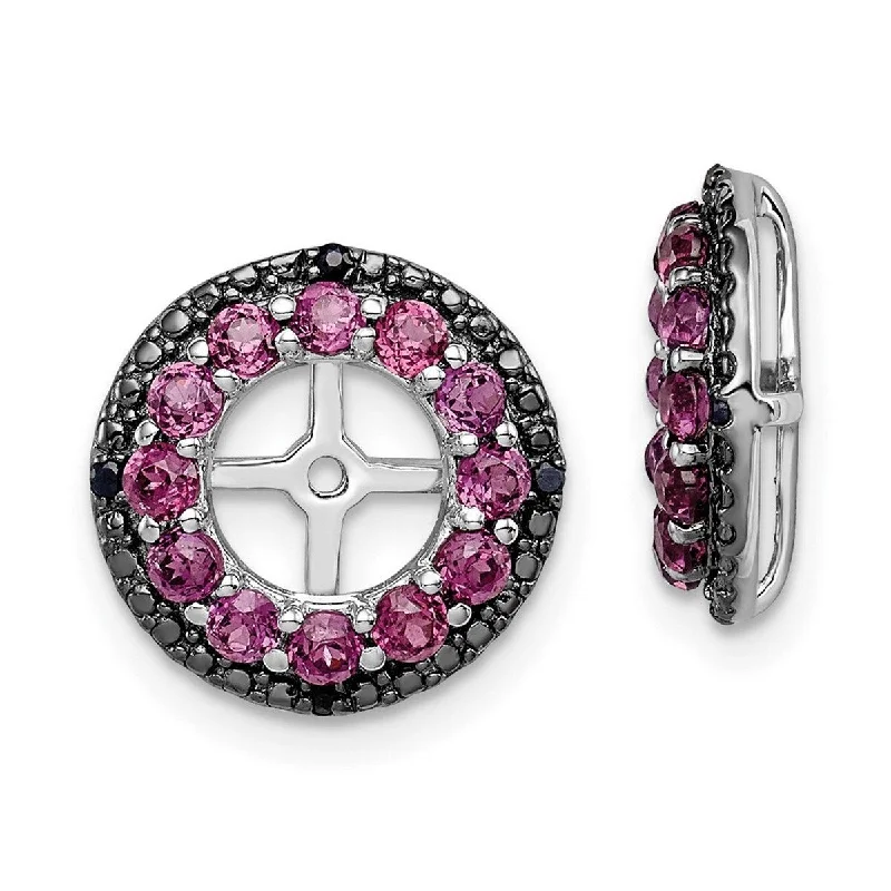 Curata 925 Sterling Silver 13mm Rhodolite Garnet and Black Sapphire Earrings Jacket