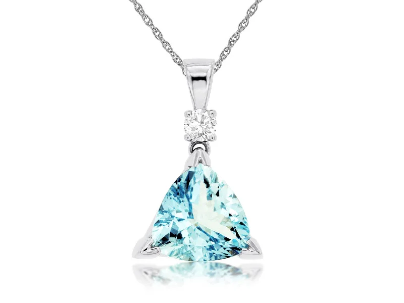 Trillion Shaped Aquamarine & Diamond Pendant