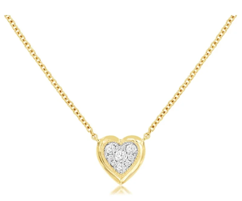 14k yellow gold heart bezel diamond center necklace