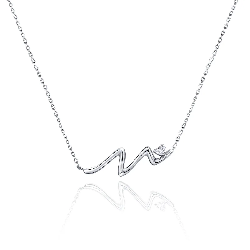 FANCIME “Dazzling Wink” Heart Wave Sterling Silver Necklace