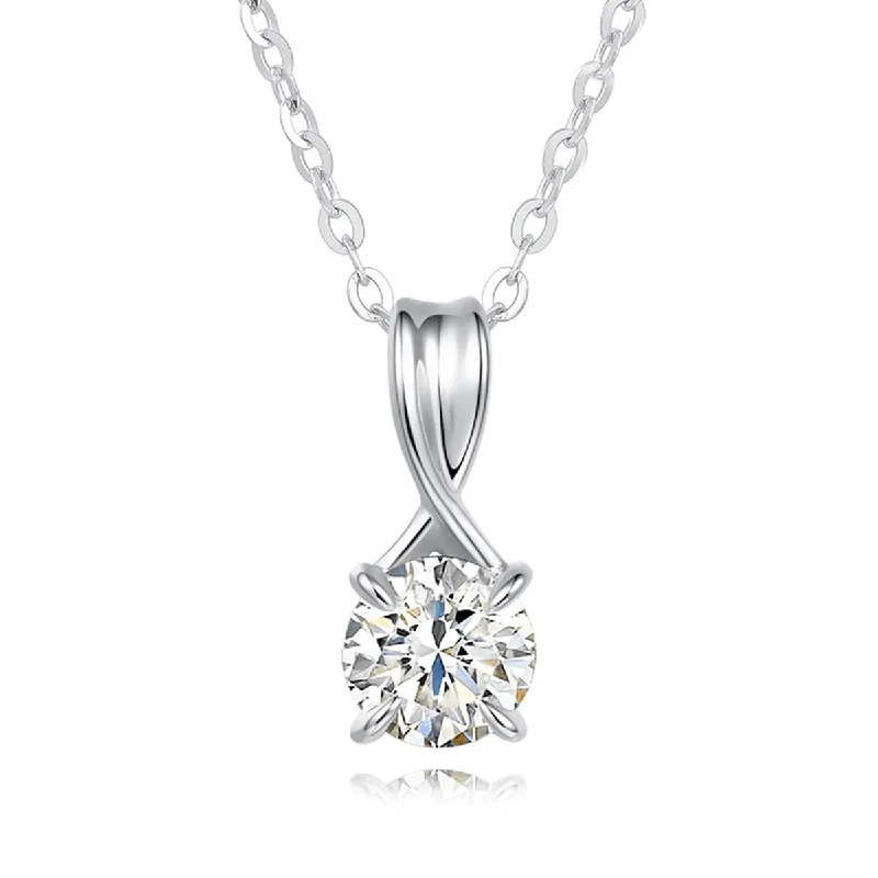 FANCIME Moissanite Infinity Ribbon Solitaire 14K White Gold Necklace