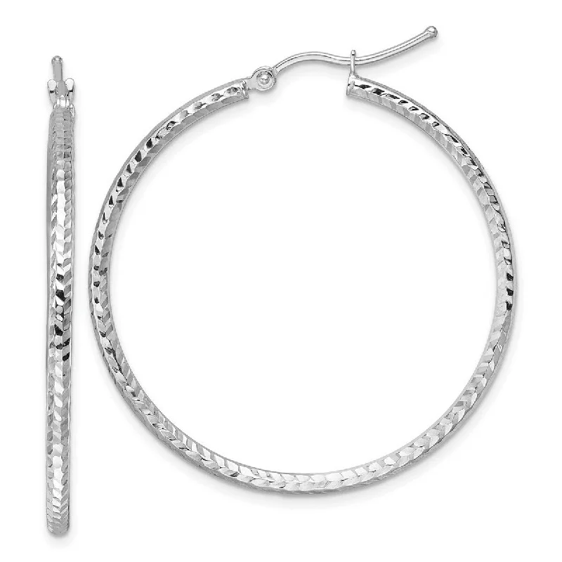 Curata 10k White Gold Sparkle Cut Round Tube Hoop Earrings - 40x40mm