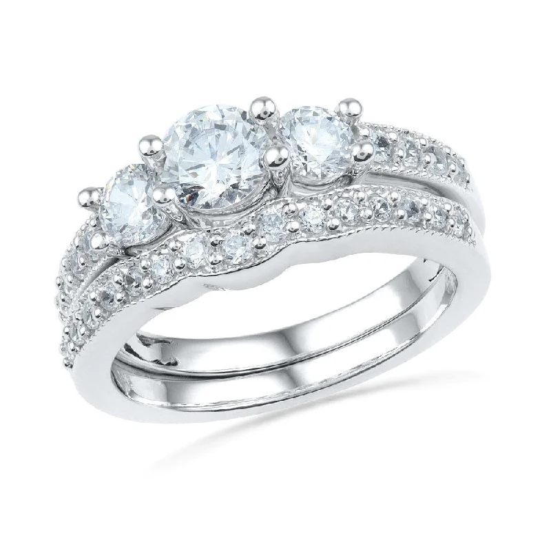 Three Stone Diamond Engagement Ring Set