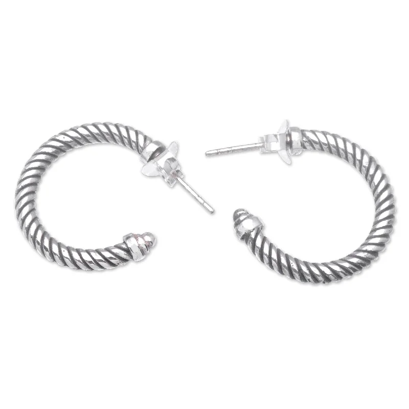 Novica Handmade Spiral Love Sterling Silver Half-Hoop Earrings