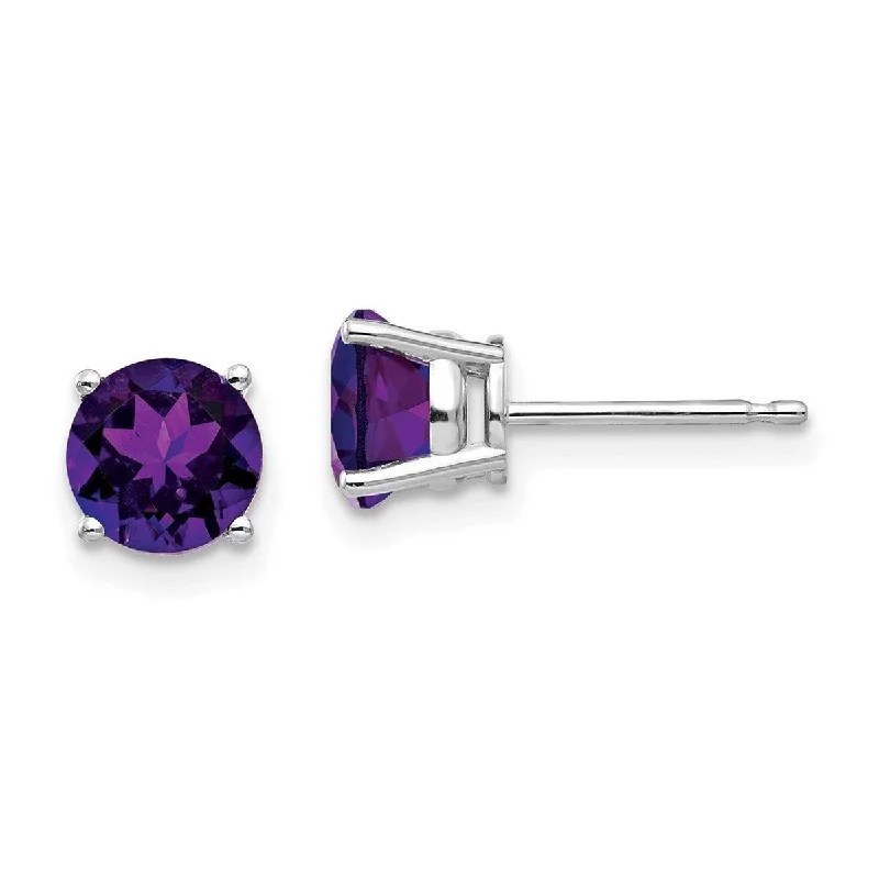 Curata 14k White Gold 6mm Amethyst Stud Earrings